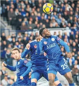  ?? Photo / Photosport ?? Leicester City’s Ramiro heads clear against Everton.