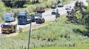  ?? PHOTO: GREGOR RICHARDSON ?? Tragedy . . . One person was killed after a tree fell on to State Highway 1, south of Waikouaiti, yesterday afternoon.