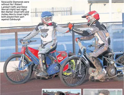  ??  ?? Newcastle Diamonds were without No 1 Robert Lambert (left) and Steve Worrall (right) last night; Ben Barker (inset left) and Ashley Morris (inset right) both played their part against Edinburgh