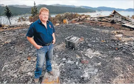  ?? Photo: EMMA ALLEN/FAIRFAX NZ ?? Ground level: Marlboroug­h rural fire chief Richard McNamara stands on the site of the house which burnt down.