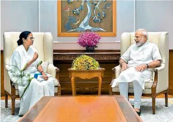  ?? PTI ?? Prime Minister Narendra Modi during a meeting with West Bengal Chief Minister Mamata Banerjee, in New Delhi on Wednesday. —