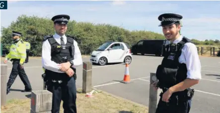  ??  ?? Seargent Evans and Police Constable Fowles perform roadside searches as part of operation Honey Badger Below: