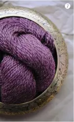  ??  ?? 5 Nature tones inspired the colour palette for Canopy Fingering, an alpaca-merino blend 6 Colours are warm, natural and luminous 7 Knightsbri­dge is a luxurious, tweedy worsted 8 ‘Inger’ by Melanie Berg