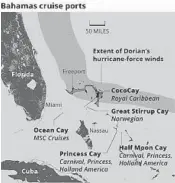  ??  ?? Cruise lines, which take hundreds of thousands of passengers annually from Florida to the Bahamas, resumed calling on private islands after Hurricane Dorian, which devastated the northern-most islands.