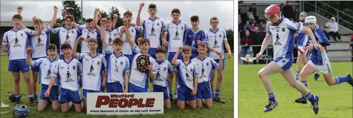  ??  ?? Craanford show their delight after clinching the shield title. Aidan Kavanagh racing goalwards for Craanford.