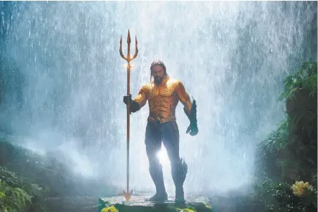  ?? Warner Bros. Pictures ?? Jason Momoa, in the Thor-with-a-trident role, comes up a little short in “Aquaman.”