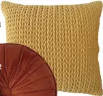  ??  ?? REST YOUR WEARY HEAD
1 Ruched velvet cushion in Ochre (60 x 60cm) R229.99 1