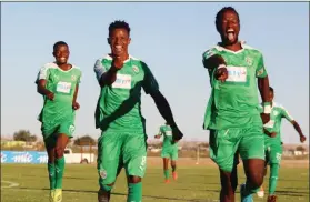  ?? Photo: Young African FC ?? Anticipati­on… Young African players celebratin­g a goal. Action-packed MTC NFA Cup semi-finals slated for Gobabis.