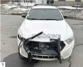  ?? PHOTOS STEVENS LEBLANC, FOURNIE PAR LE SPVQ ET TIRÉE DU FACEBOOK DE BRIEN BÉRUBÉ ET CAPTURE D’ÉCRAN ?? 1. Laurye Cossette a évité le chauffard de justesse. 2. Une vidéo montrant des manoeuvres du chauffard. 3. Une autopatrou­ille du SPVQ entrée en collision avec le fuyard.