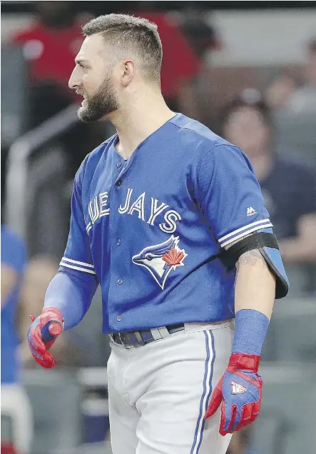  ?? JOHN BAZEMORE/THE ASSOCIATED PRESS ?? Toronto outfielder Kevin Pillar directed a homophobic slur at Atlanta Braves pitcher Jason Motte on Wednesday in Atlanta. Pillar has been suspended for two games by the Blue Jays.