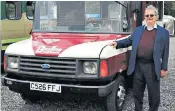  ??  ?? Blundred with one of his minibuses: passengers put up with the discomfort because of the 10p minimum fare