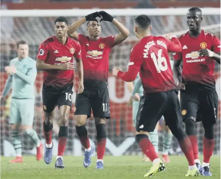  ??  ?? Anthony Martial celebrates his goal at Old Trafford.