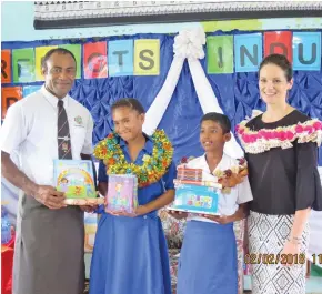  ?? Photo: New Zealand High Commission ?? From left: Lomaivuna Settlement School headteache­r Petero Tauleka, headgirl Vilisi Nairogo, headboy Rashnil Pillay and NZ Acting High Commission­er Halia Haddad on February 2, 2018.