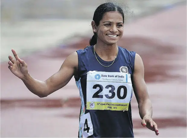  ?? MANJUNATH KIRAN / GETTY IMAGES ?? Indian sprinter Dutee Chand said she was “super excited” about competing again in top athletic events after authoritie­s set aside a ban imposed on her for failing a gender test. Olympic medical officials said they are adapting to current scientific,...