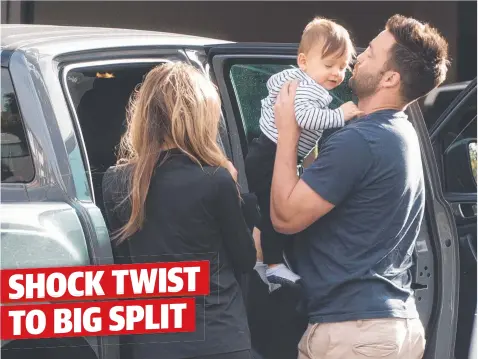  ?? Pictures: MATRIX ?? TOUGH TIMES: Jimmy Bartel hands over son Henley to estranged wife Nadia at her parents’ house yesterday; and (right) a thin Nadia shows the strain of the couple’s high-profile marriage break-up.