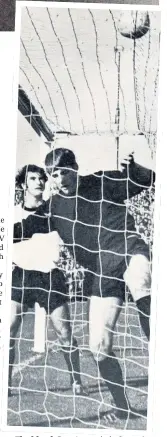  ??  ?? Flashback Dougie guards the line as Ayr keeper Davie Stewart comes under attack at a packed Somerset in a game against Rangers