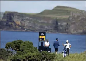  ?? PETER MORRISON - THE ASSOCIATED PRESS ?? England’s Tommy Fleetwood on the 11th tee at Royal Portrush Golf Club during a practice round ahead of the 148th Open Golf Championsh­ip, in Portrush, Northern Ireland, Sunday, July 14, 2019. The Open Golf Championsh­ips takes place between July 18-21.