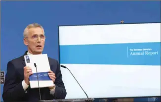  ?? KUNA photo ?? Press conference by NATO Secretary General Jens Stoltenber­g for the release of his Annual Report for 2022. ‘Countries meet to discuss issues of common interest’