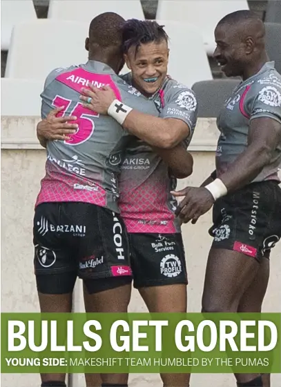  ?? Picture: Gallo Images ?? GREAT FINISH. Devon Williams of the Pumas celebrates after scoring a try against the Bulls during their Currie Cup match at Mbombela Stadium in Nelspruit yesterday.