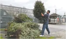  ?? STAFF PHOTO BY JOHN RAWLSTON ?? Joe Hyndman recycles one of his family's Christmas trees at the Hamilton County Recycling Center on Crabtree Road in 2015.