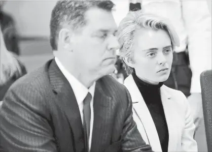  ?? MARK STOCKWELL THE ASSOCIATED PRESS ?? Michelle Carter, 22, appears in Taunton District Court in Taunton, Mass. Monday for a hearing on her prison sentence. Carter was convicted in 2017 of involuntar­y manslaught­er and sentenced to a 15-month prison term. Her conviction was upheld.