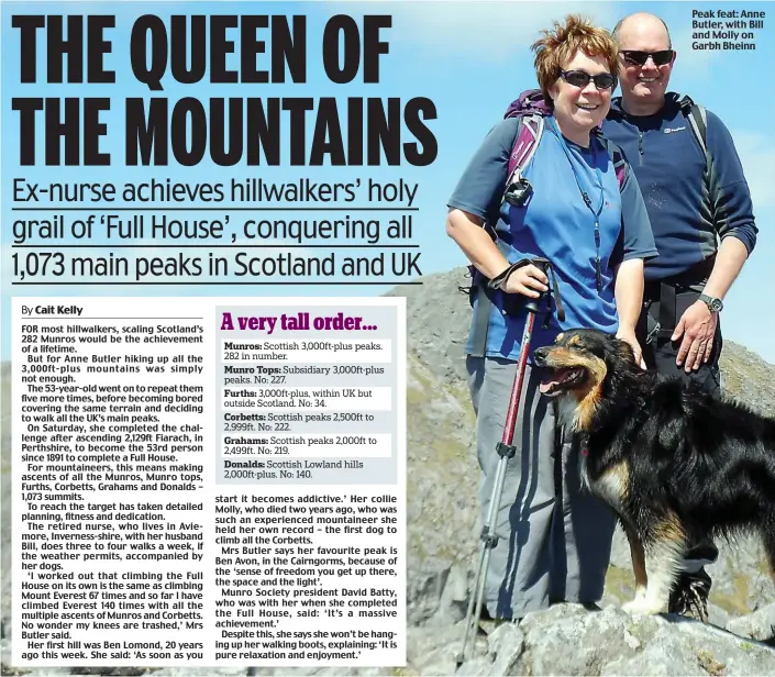  ??  ?? Peak feat: Anne Butler, with Bill and Molly on Garbh Bheinn