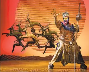  ?? DEEN VAN MEER DISNEY PHOTOS ?? Rafiki and the gazelles in the North American touring production of “The Lion King.”