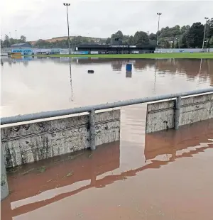  ??  ?? The Haughs pitch resembled a pond after the flooding