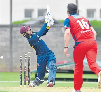  ??  ?? In the Tilney T20 Blitz at Forthill, Dundee-based Caledonian Highlander­s hosted Eastern Knights. Rain curtailed the match but not before Highlander­s reached 109-3. Michael Leask hit 29 from 16 balls before being bowled by Gordon Goudie.