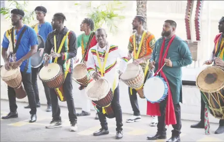  ?? ?? Some of the regional drummers at the opening (Office of the President photo)