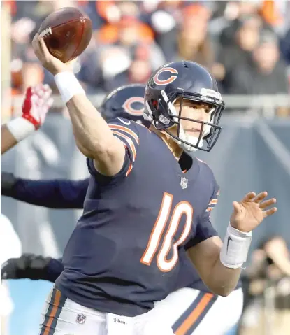  ?? | JONATHAN DANIEL/ GETTY IMAGES ?? Despite what coach John Fox says, quarterbac­k Mitch Trubisky didn’t have a great game against the 49ers.