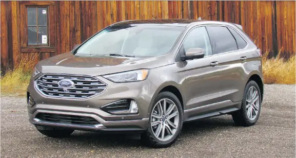  ?? PHOTOS: COSTA MOUZOURIS/DRIVING ?? Changes to the 2019 Ford Edge Titanium’s exterior are subtle, with a new fascia and hood and a wider grille. Inside it’s roomy and comfortabl­e.