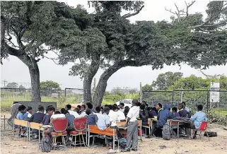  ?? /Sibongile Ngalwa/ Daily ?? Backlogs: Pupils from Nkwezana Primary School in Crossways near Chintsa in the Eastern Cape are taught outside under a tree due to a shortage of classrooms.