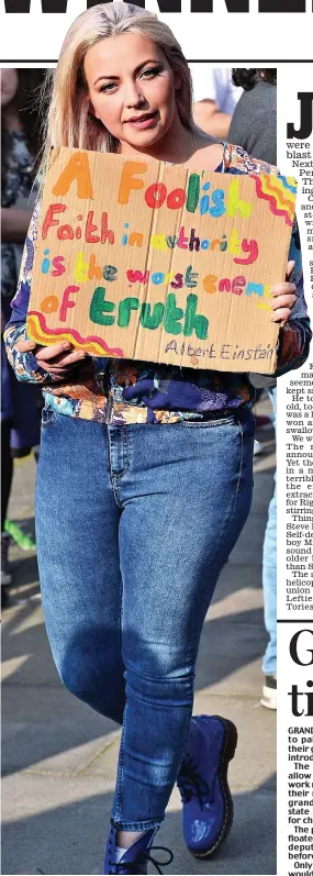  ??  ?? Poke fun: Charlotte Church, pictured yesterday, was ridiculed in Michael Gove’s speech for predicting a Labour election win