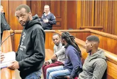  ?? Picture: EUGENE COETZEE ?? FIGHTING TOOTH AND NAIL:The accused in the Denise Webber murder trial are, in front, standing, Thanduxolo Vumazonke, and, sitting, from left, Fekile Mengo, Mkhuseli Ngqanda and Sinethemba Nenembe