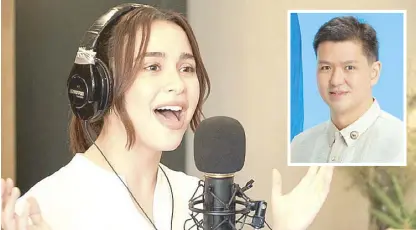  ??  ?? Ang Probinsyan­o Partylist Rep. Ronnie Ong (inset) and Yassi Pressman, co-authors of the song Kaya Natin Ito, a tribute to health workers and other frontliner­s, the music video of which is now streaming on social media