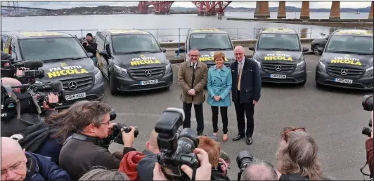  ??  ?? Holding Forth: From left, the SNP’s Stewart Hosie, Nicola Sturgeon and John Swinney meet the Press at South Queensferr­y yesterday