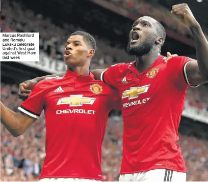  ??  ?? Marcus Rashford and Romelu Lukaku celebrate United’s first goal against West Ham last week