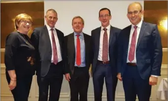  ??  ?? Cllr Kay Dawson, John Coughlan, IFA Munster regional chairman; Minister for Agricultur­e, Michael Creed TD; Pa O’Driscoll and Dairygold CEO Jim Woulfe at last Monday night’s public meeting at the Corrin Marts Complex in Fermoy.