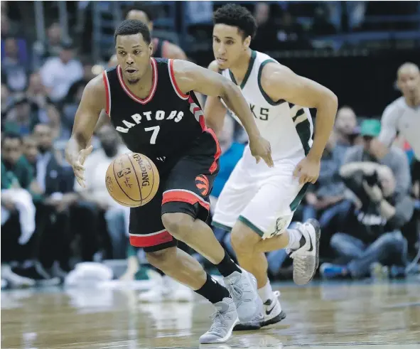  ?? — THE ASSOCIATED PRESS FILES ?? Raptors guard Kyle Lowry hasn’t been at his top regular-season form during their Eastern Conference quarter-final series against the Milwaukee Bucks — or other playoff series before that — but he has done enough to help Toronto take a 3-2 lead.