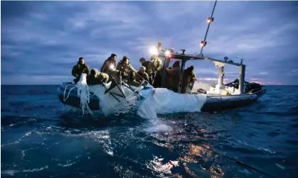  ?? ?? The US says it is still recovering parts of the balloon from the sea off South Carolina. Photograph: PETTY OFFICER 1ST CLASS TYLER TH/ US NAVY/AFP/Getty