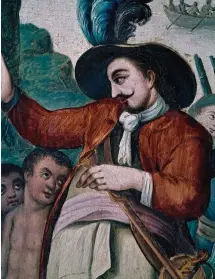  ??  ?? JUAN DE GRIJALVA. Este explorador pionero (aquí, en un grabado pintado en cobre) descubrió Tabasco y recorrió toda la península del Yucatán.