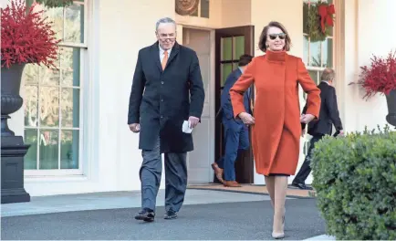  ?? ANDREW HARNIK/AP ?? Rep. Nancy Pelosi and Sen. Chuck Schumer led Democratic minorities in their respective houses of Congress during Donald Trump’s presidency. Their party took control of the House and Senate in the last election.