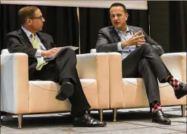 ?? STEPHEN SPILLMAN / FOR AMERICAN-STATESMAN ?? Texas Tribune CEO Evan Smith (left) speaks with Irish Prime Minister Leo Varadkar during a South by Southwest event Sunday. “We have always seen America as a beacon of freedom,” Varadkar said.