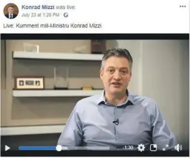  ??  ?? Konrad Mizzi in one of his recent Facebook videos.