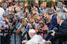  ?? Jerome Delay/Associated Press ?? Pope Francis greets the crowd Thursday at Notre Dame du Congo cathedral in Kinshasa, Congo.