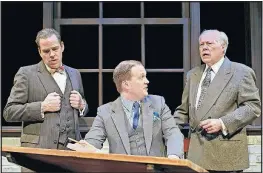 ?? [KYLE ROBERTSON/DISPATCH] ?? From left: Charles Sorensen (Todd Covert), Edsel Ford (Christophe­r Storer) and Edsel’s father, Henry Ford (Steven Black), in CATCO’s production of “Henry Ford’s Model E”