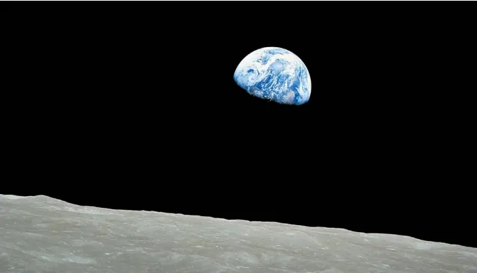  ?? Picture: Nasa ?? FAR FROM THE MADDING CROWD ‘Earthrise’, part of the picture of Earth appearing over the horizon of the moon taken by astronaut William ‘Bill’ Anders during Nasa’s Apollo 8 mission to orbit the moon in 1968.