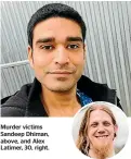  ??  ?? Murder victims Sandeep Dhiman, above, and Alex Latimer, 30, right.