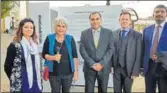  ?? HT PHOTO ?? (From left) Maya Parmar and Susheila Nasta of Open University, India’s high commission­er YK Sinha, Florian Stadler of the University of Exeter, and Nehru Centre director Srinivas Gotru at the exhibition.